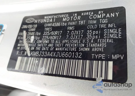 2018 Hyundai Tucson Sel из США, поврежденный, VIN KM8J33A4XJU660132